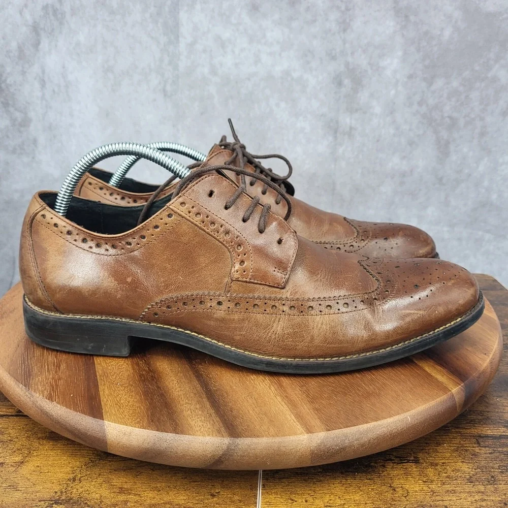 Stacy Adams Oxford‎ Shoes Mens 10.5 Brown Leather  Wingtip Brogue Dress Shoes